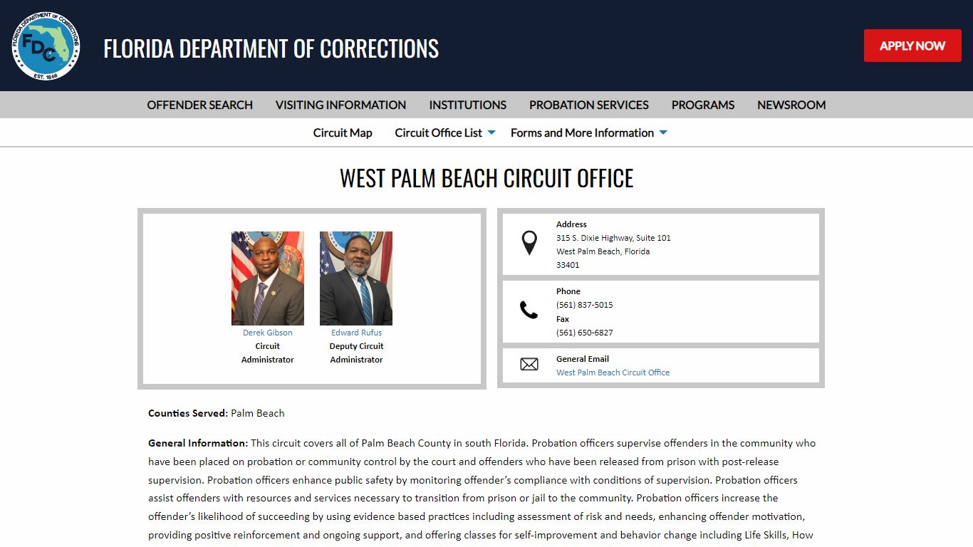 West Palm Beach Circuit Office -- Florida Department of Corrections